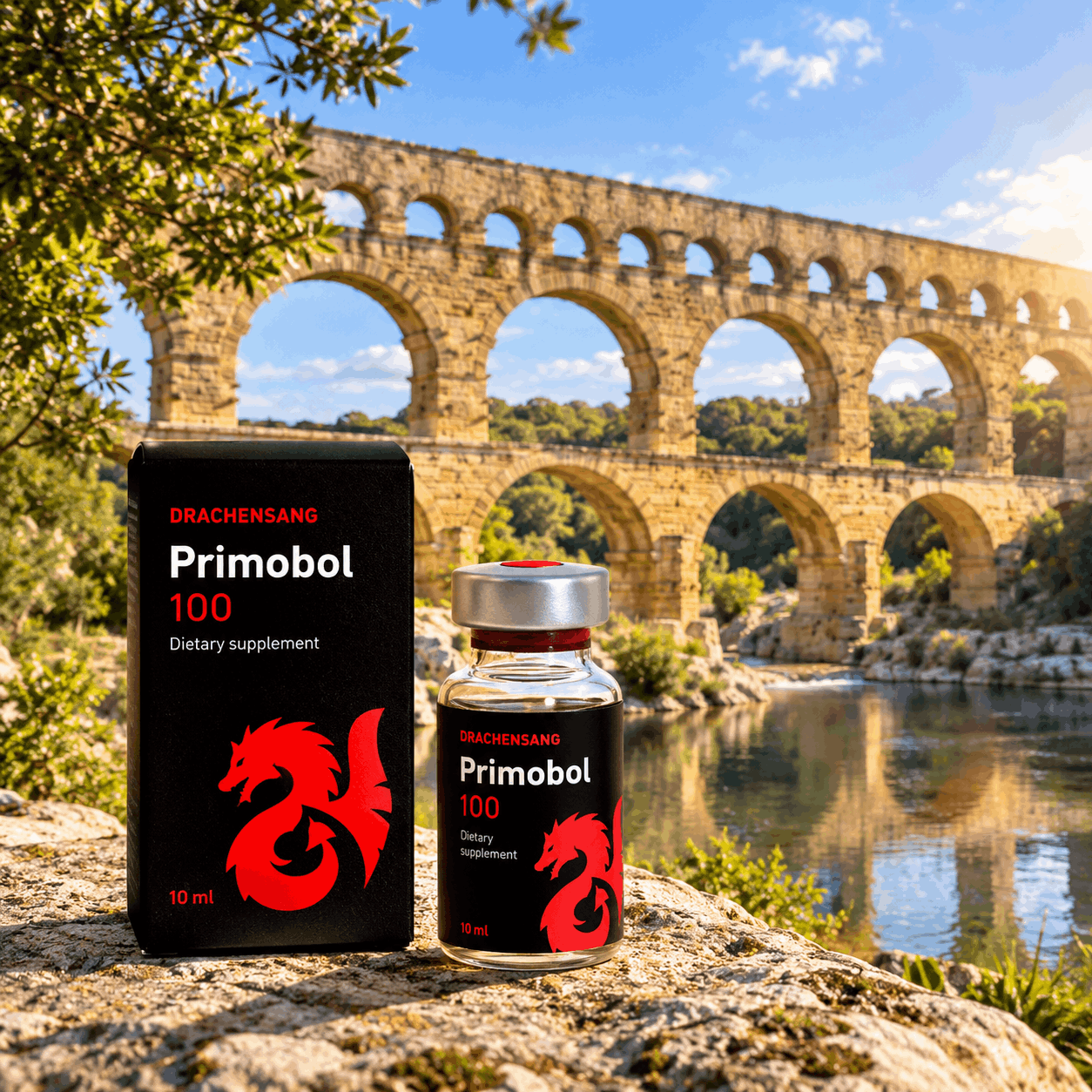 Primobol 100 de Drachensang devant le pont du Gard en France