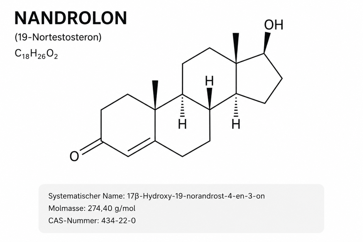 Formule structurale de la nandrolone sur le banner de Drachensang Academy France – Configuration moléculaire du stéroïde anabolisant
