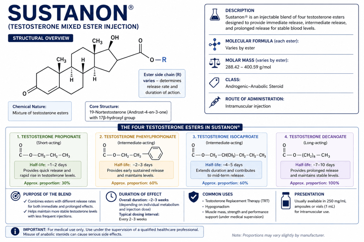 Sustanon et testostérone – Informations sur les effets, l’utilisation et les risques